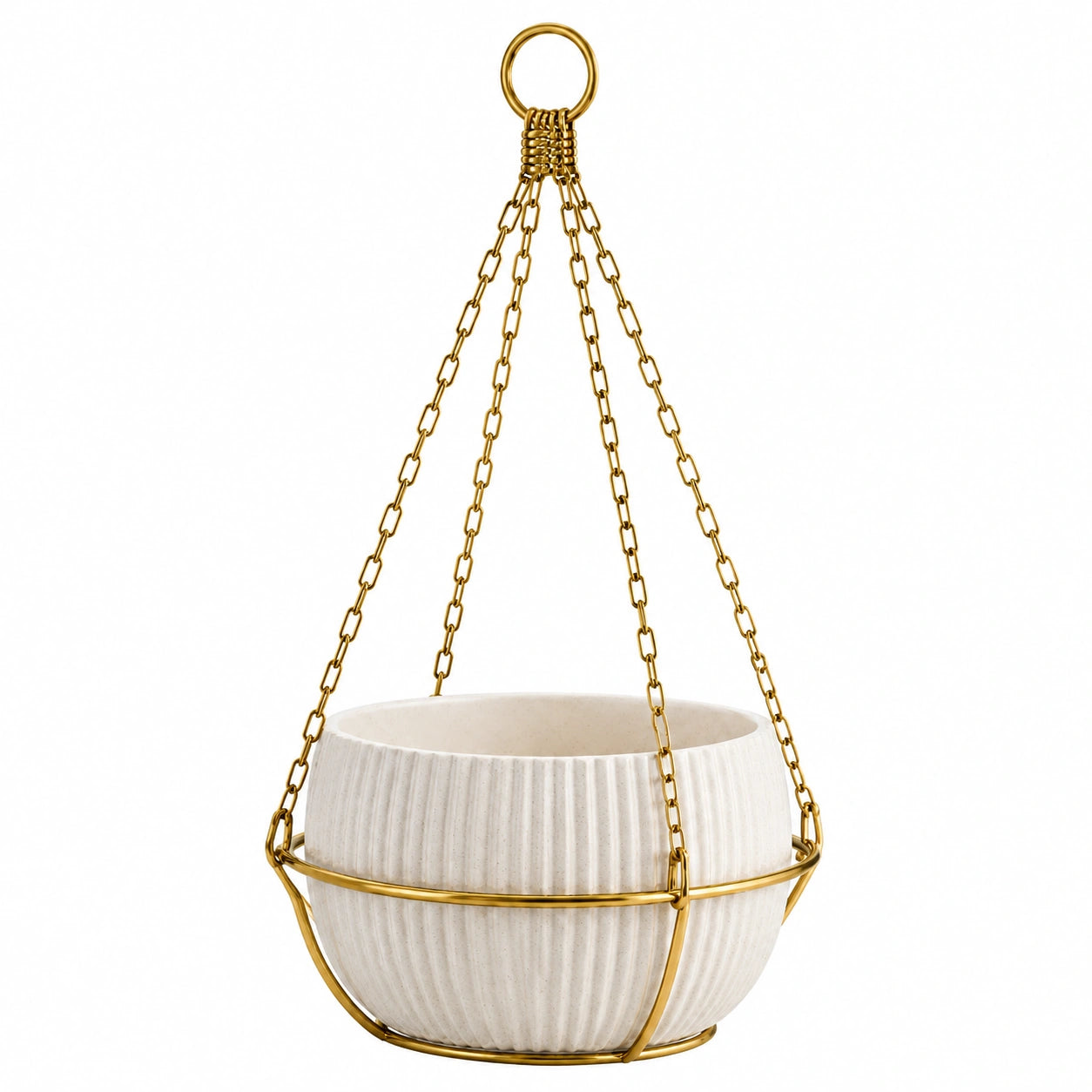 Hängeblumentopf 18 cm aus Keramik in Creme mit Metallkette für Innenräume