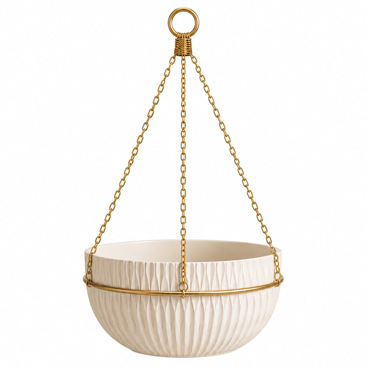 Hängeblumentopf 25 cm Keramik cremefarben mit Metallkette für Innenräume