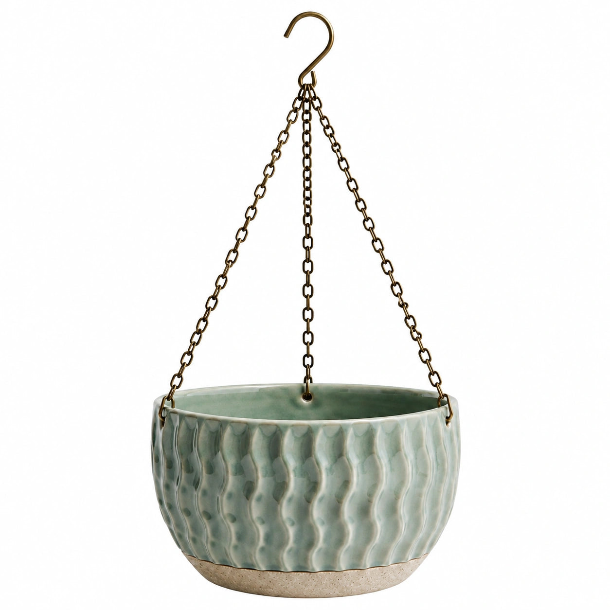 Hängeblumentopf 20 cm Keramik Grün mit Metallkette für Innenräume