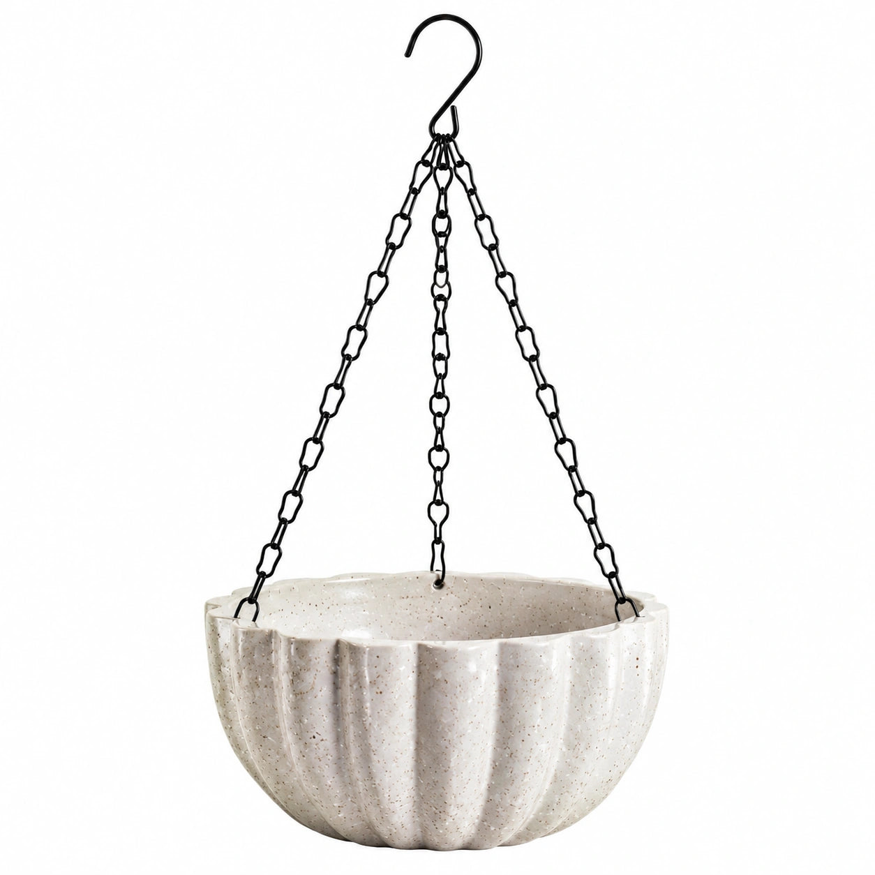Hängender Blumentopf 24 cm Keramik Creme mit Metallkette für Zimmerpflanzen