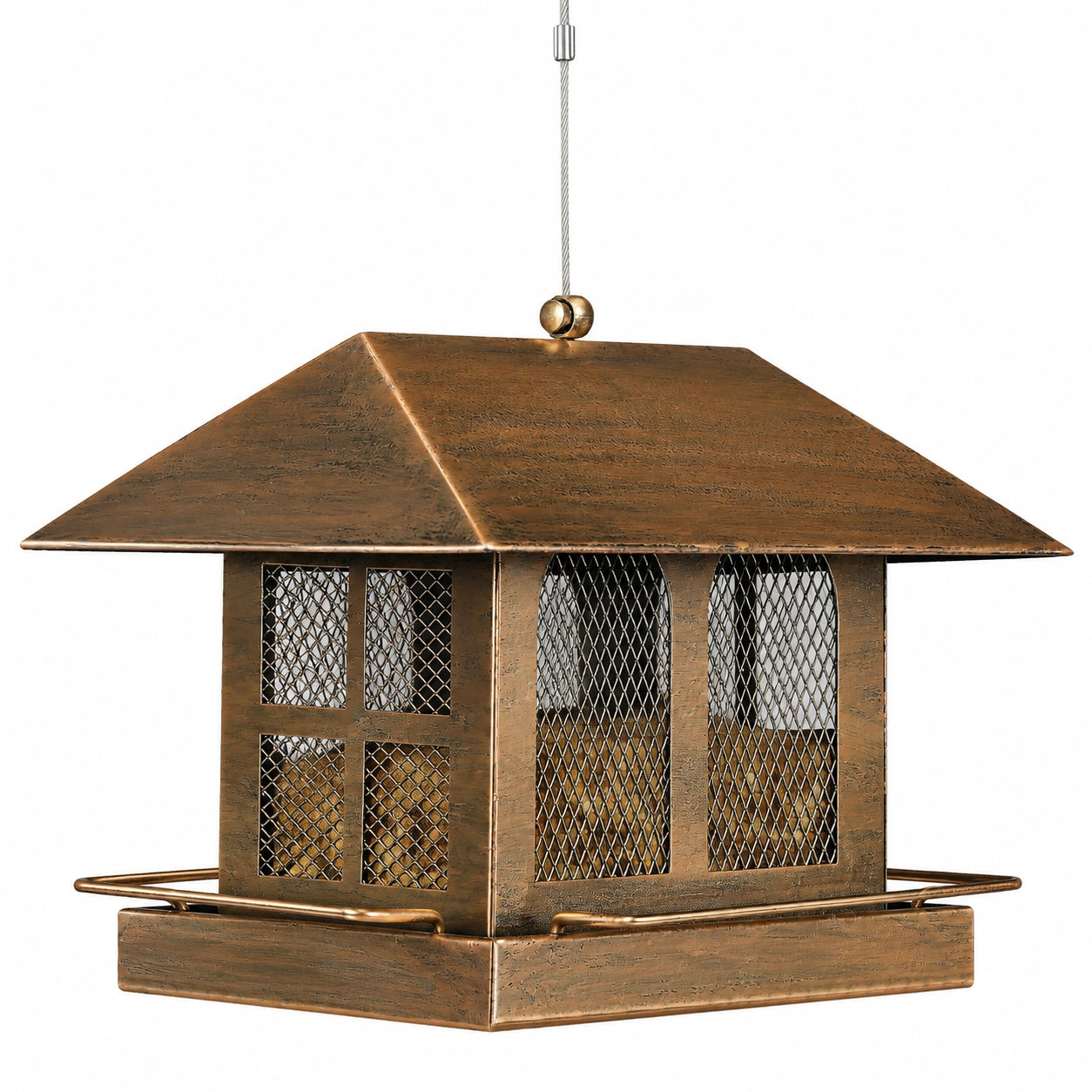 Vogelfutterhaus 28 cm Metall Bronze hängend mit Futterschale