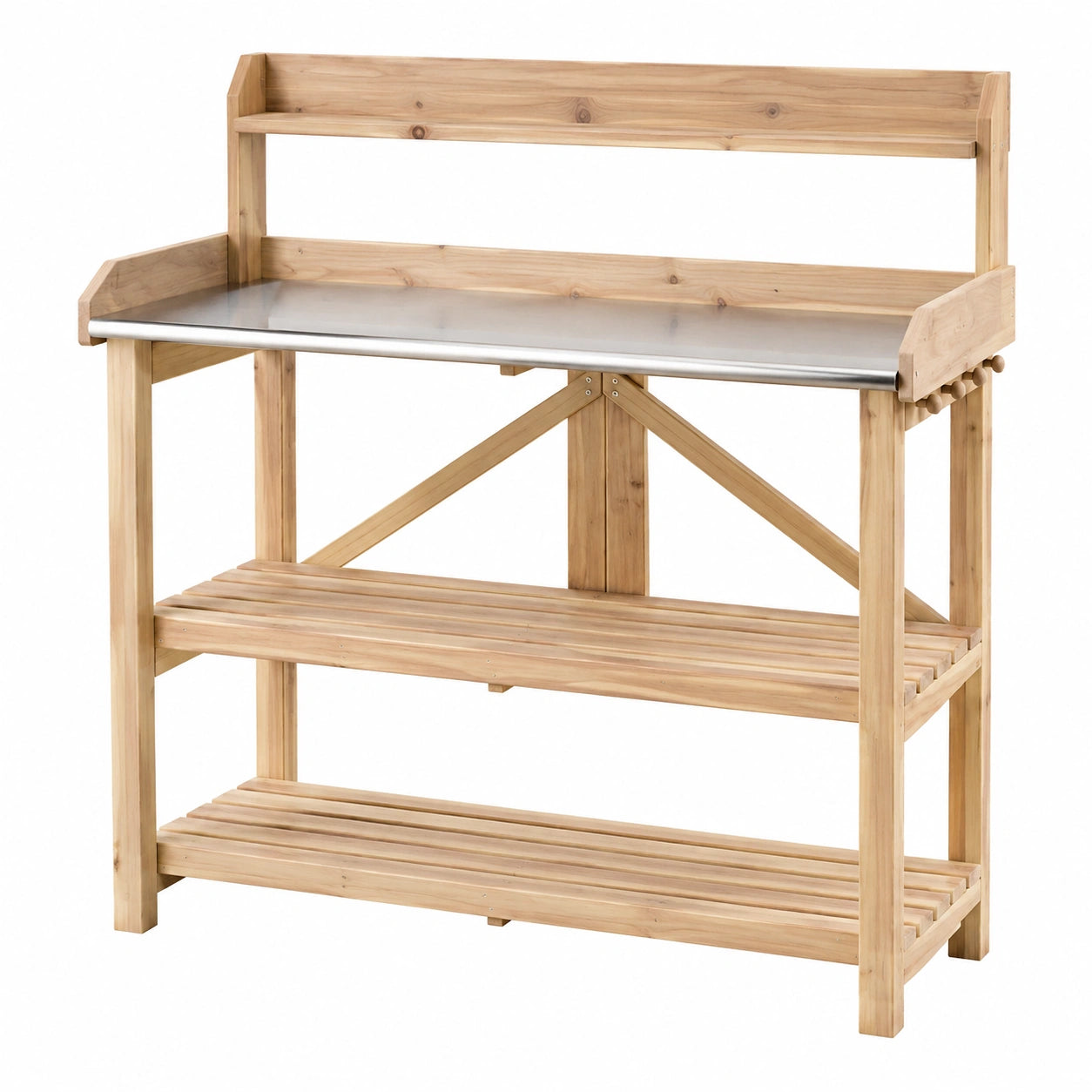 Gartenarbeitstisch 117 x 50 x 150 cm Holz Metall Natur Silber mit Ablagen