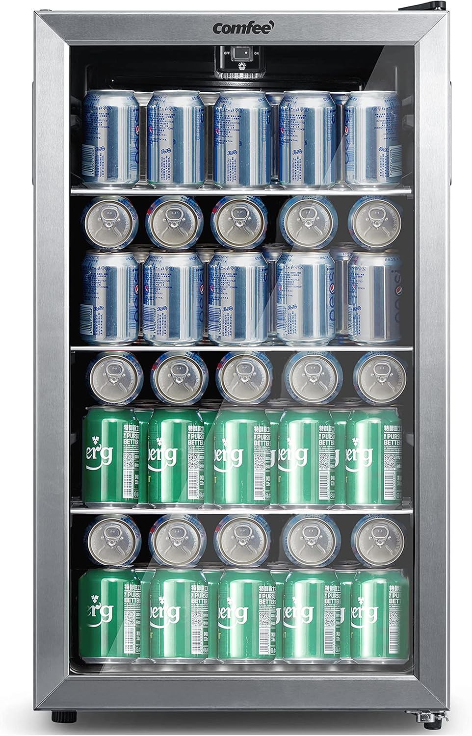 COMFEE' CRV115TAST Cooler, 115 Cans Beverage Refrigerator, Adjustable Thermostat, Glass Door With Stainless Steel Frame, Apartment