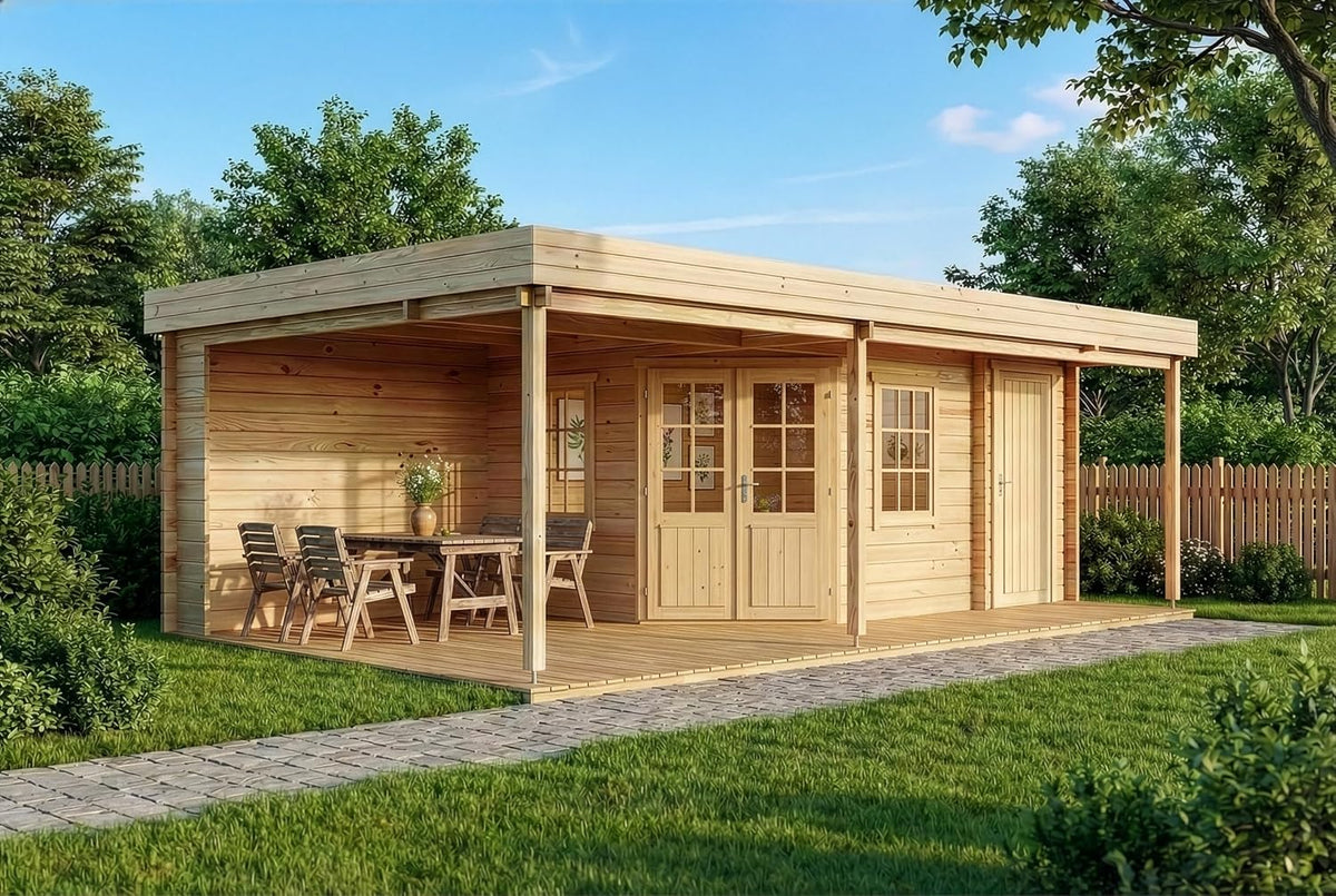 Alpholz Gartenhaus Johanna Plus 718x420cm aus Holz Natur 40mm Wandst.
