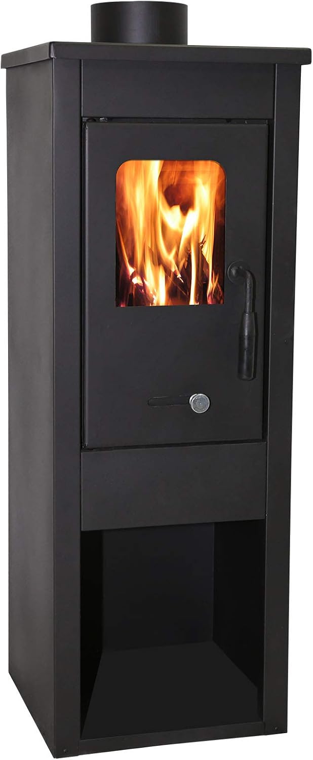 Kamin 'ERA' aus Stahl, Heizung für Zuhause (SCHWARZES HERD, 7 kW, 94 cm Höhe, 7 kW), für Holz und Kohle, Keramikglas, hergestellt in Italien