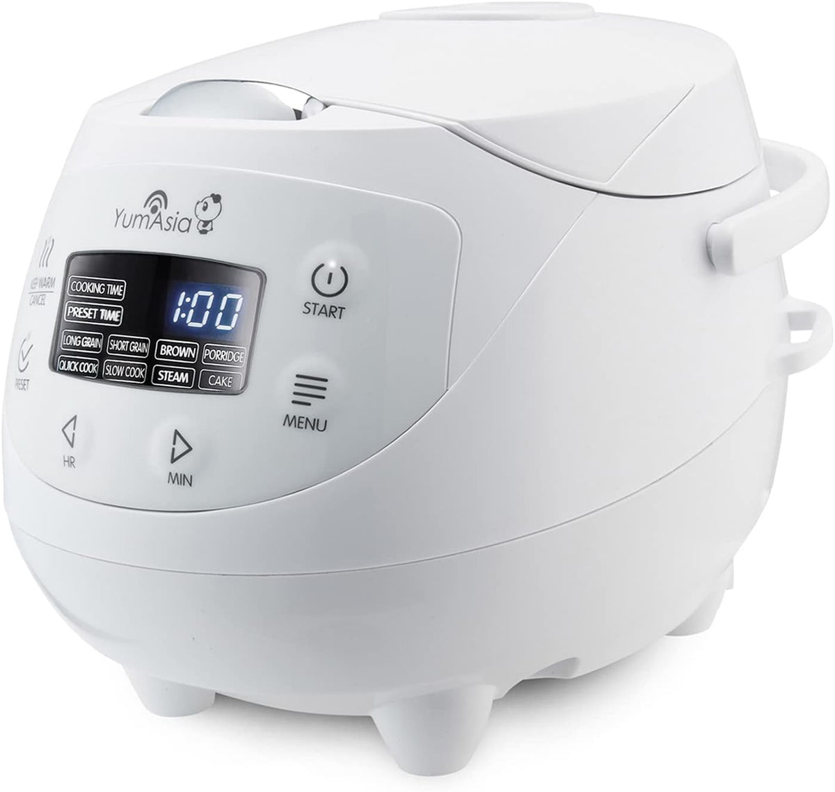 Yum Asia Panda Mini-Reiskocher mit Ninja-Keramikschüssel und Advanced Fuzzy Logic (3,5 Tassen, 220–240V (Arctic White), 0,63 Liter) 4 Reisfunktionen