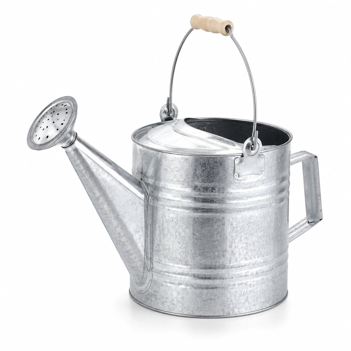 Gießkanne 10 L aus verzinktem Stahl silberfarben mit Brausekopf für Garten