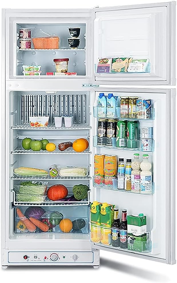 Smad Kühlschrank mit Gefrierfach, Gas/230V, Kühl-Gefrierkombination (203L+62L), 265L, für Gîte, Garage, Camping, Weiß