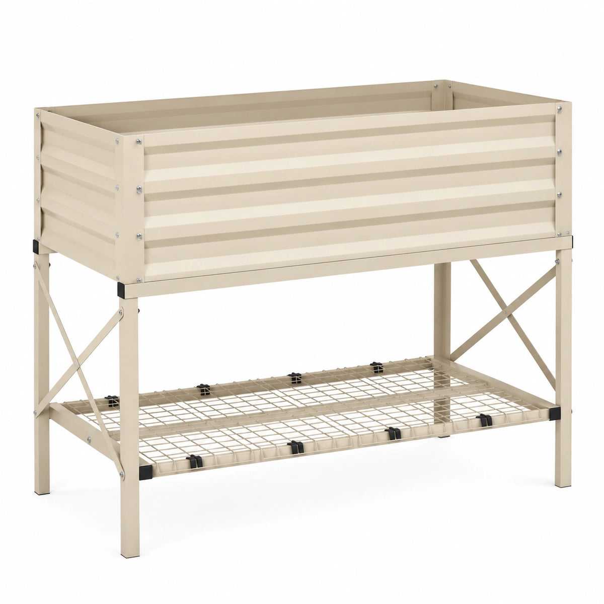 Hochbeet 120 x 60 x 80 cm aus Stahl beige mit Ablagegitter