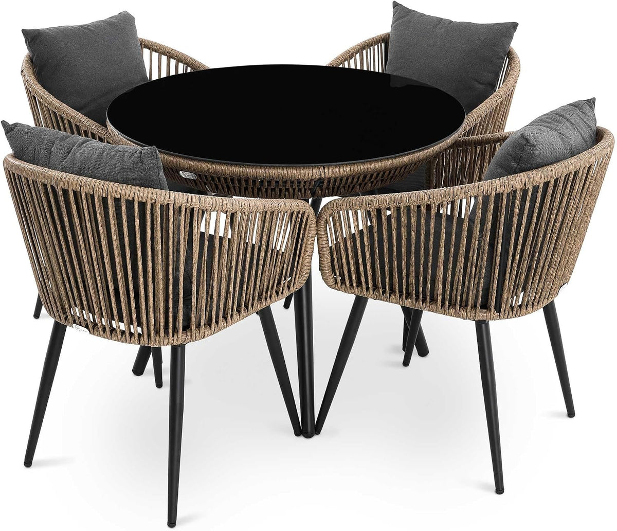 di volio Gartenmöbel-Set Polyrattan mit rundem Glastisch Outdoor Rieti
