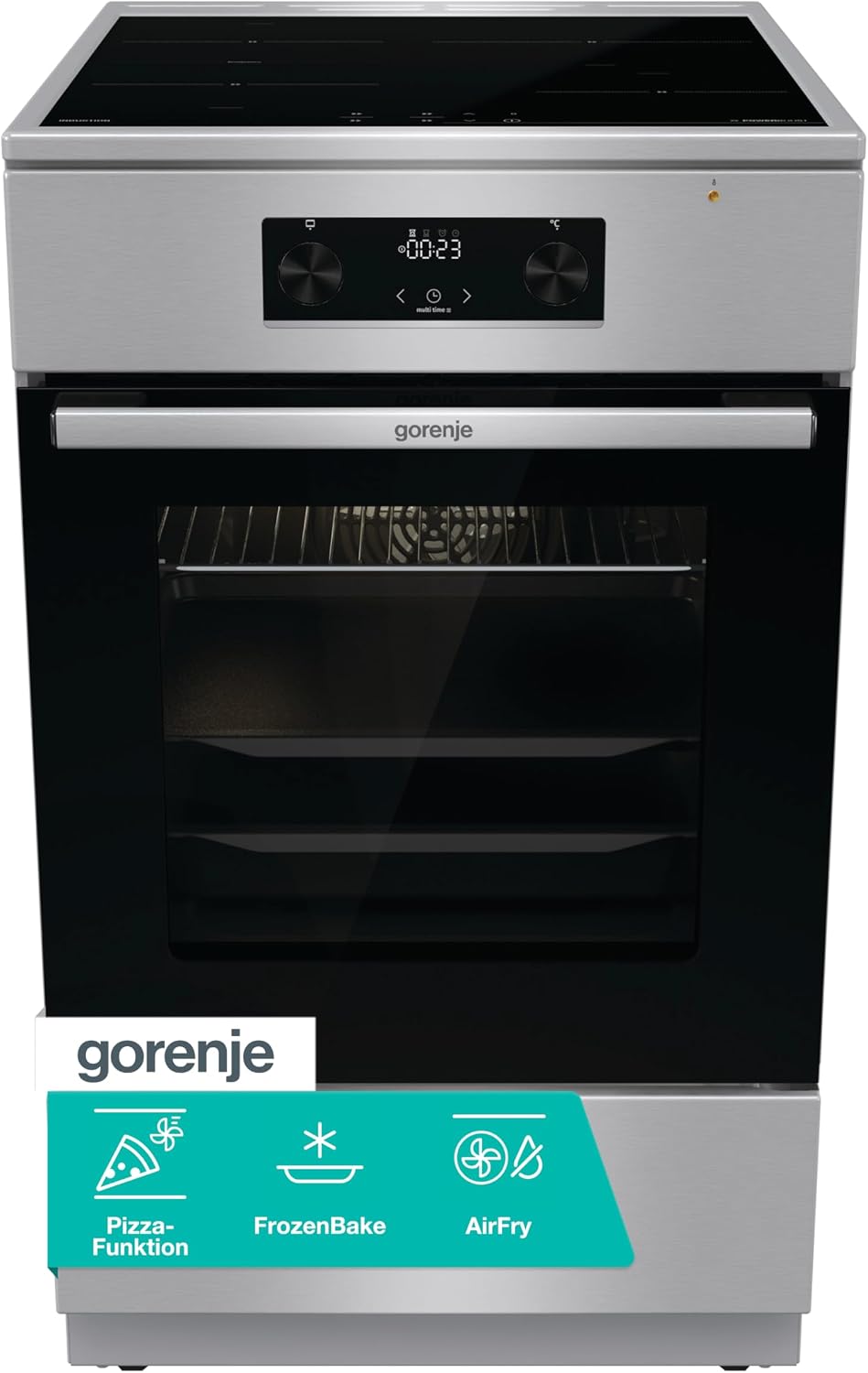 Gorenje GEIT5C61XPG Elektro-Standherd mit Induktionskochfeld, 50cm Breite, 70 L, Pizza Funktion, FrozenBake, AirFry, MultiAir Technologie, AquaClean