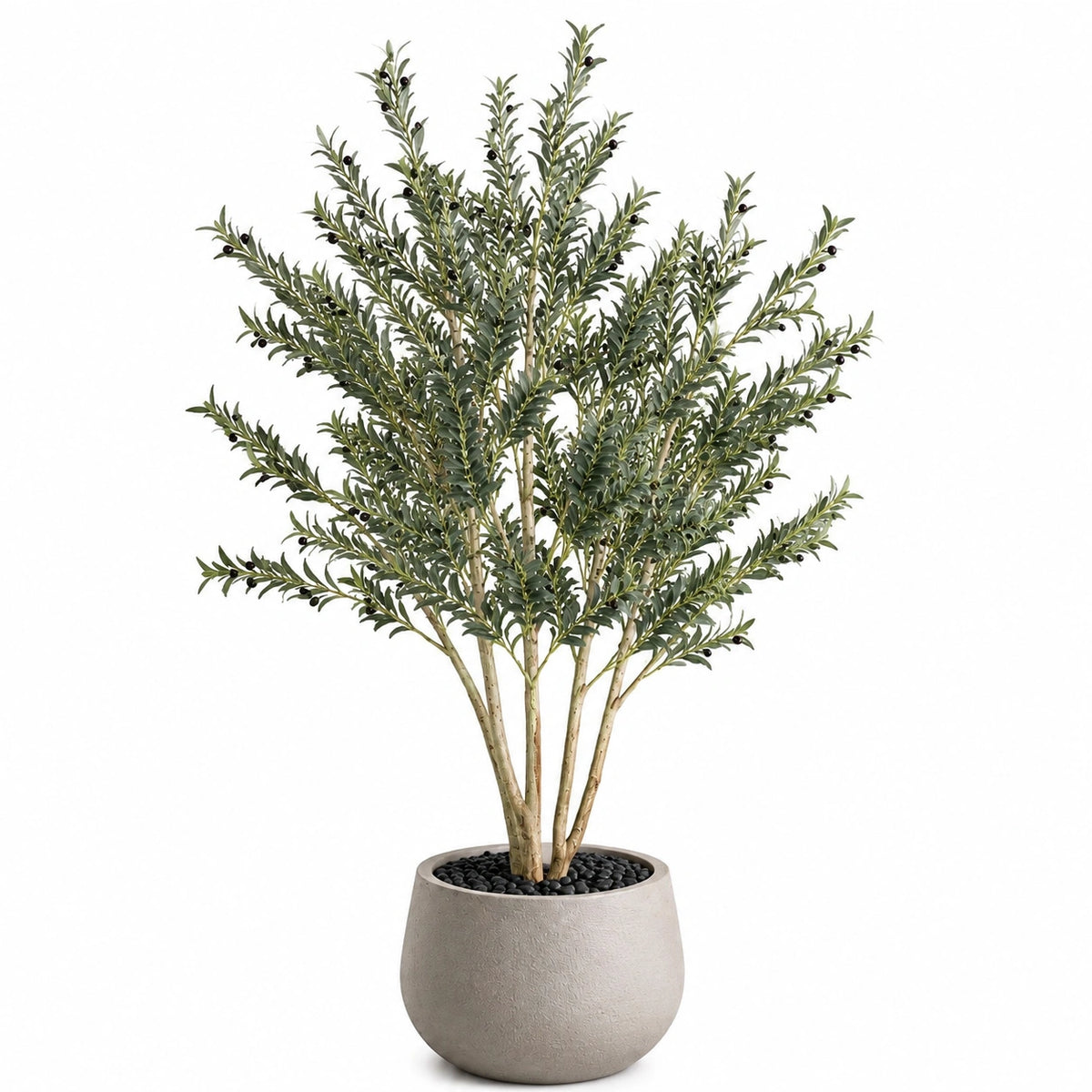 Kunstolivenbaum 180 cm aus Kunststoff grün mit rundem Topf für Innenräume