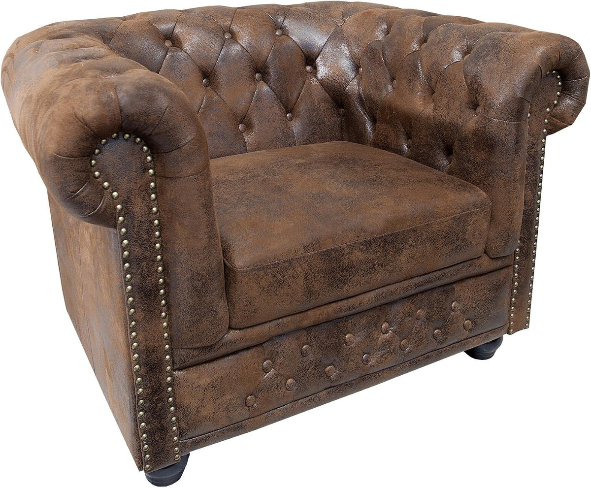 invicta INTERIOR Edler Chesterfield Sessel Antik braun mit Knopfheftung Wohnzimmersessel Fernsehsessel Polstersessel