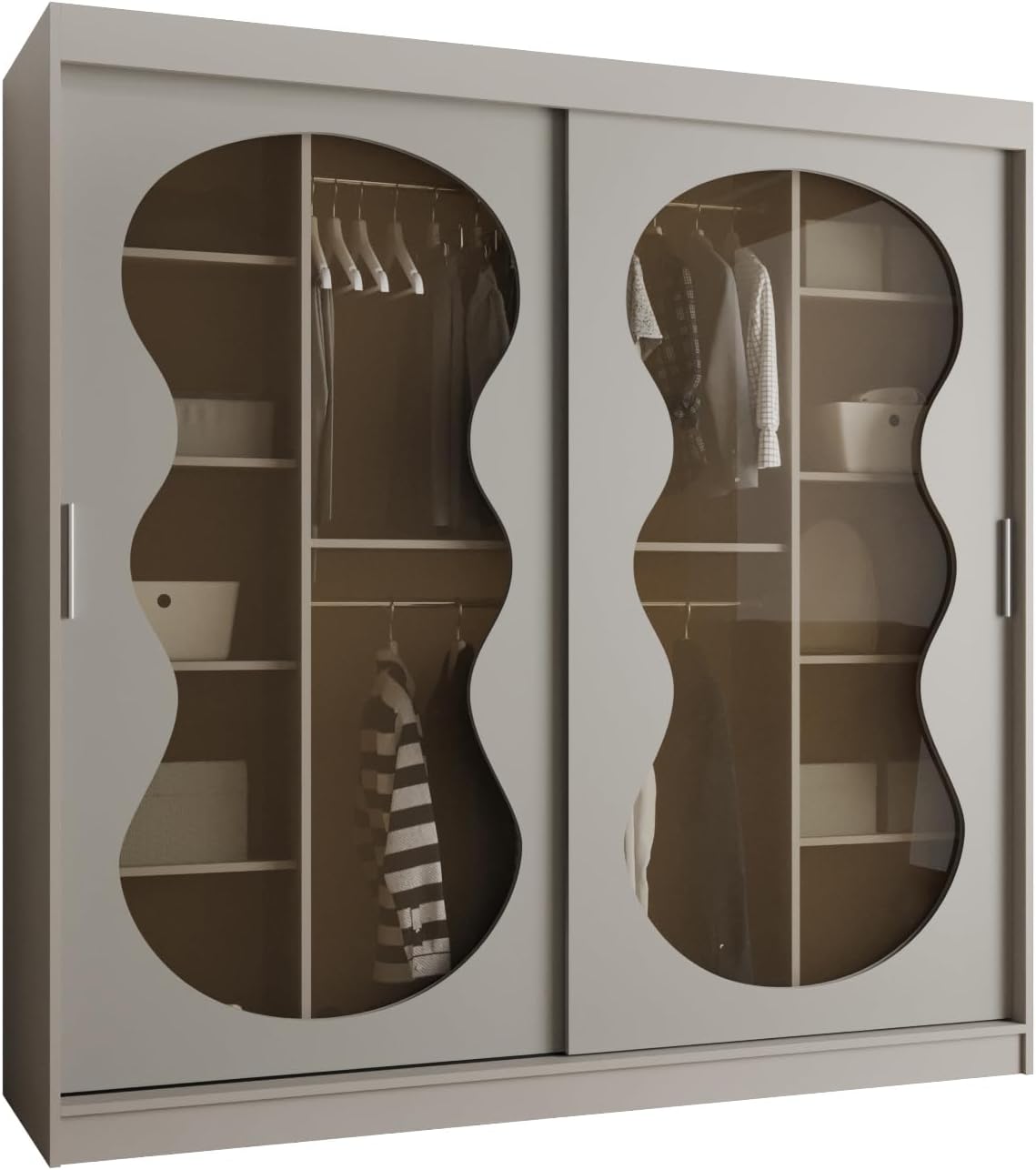 MEBLE KRYSPOL, Schrank mit Schiebetüren mit Rauchglas, BxHxT 200x200x62cm, Kleiderschrank, Schlafzimmerschrank, 2 Kleiderstangen und Fächern, Kaschmir
