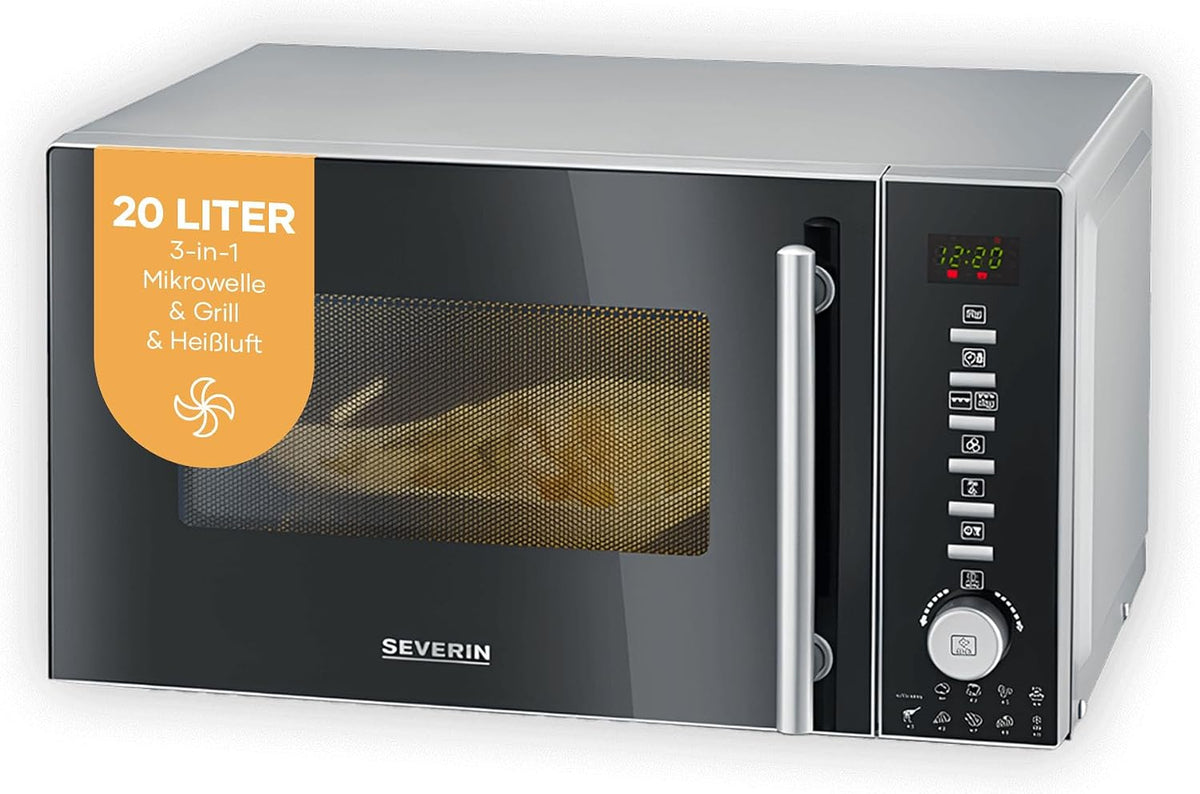 SEVERIN 3-in-1 Mikrowelle mit Grill und Heißluftfunktion, Minibackofen mit 10 Leistungsstufen, schwarz, MW 7773