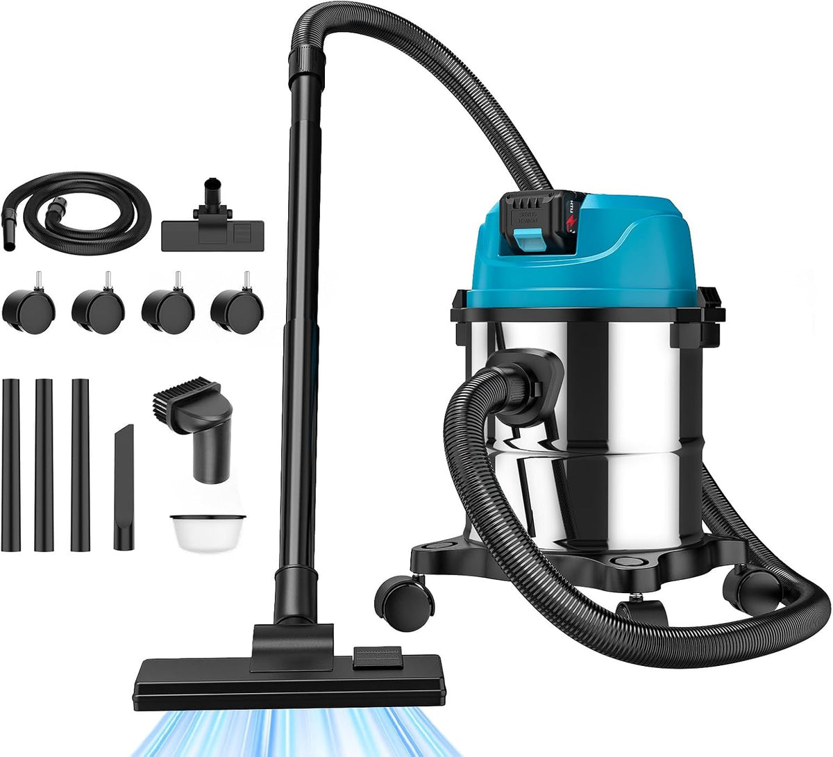 Nass-Trockensauger für Makita Akku 18V, 1200W Aschesauger, Ohne Akku (0 Batterie), 15L Industriestaubsauger Edelstahl, Schlauchsystem Ø32mm