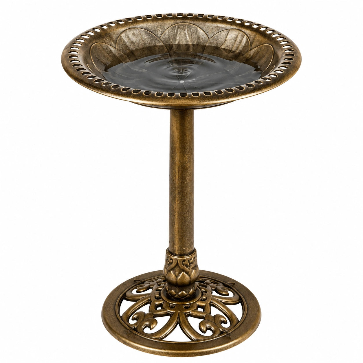 Vogelbad 43 cm Metall Bronze freistehend mit dekorativem Standfuß