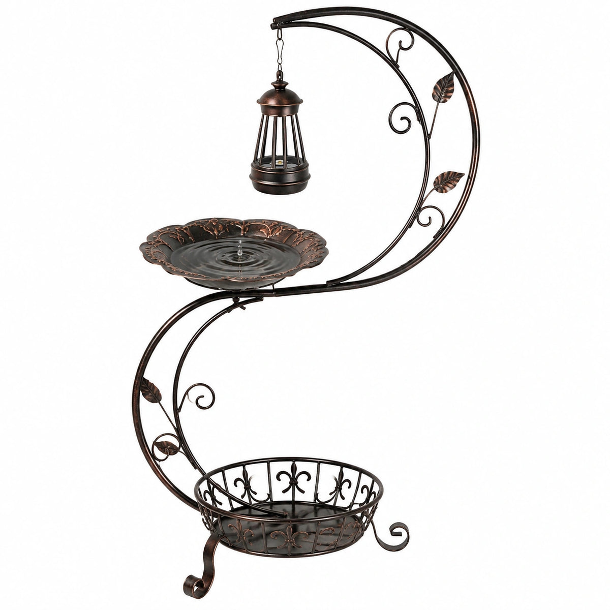 Vogelbad mit Futterkorb 120 cm aus Metall Bronze für Garten im Vintage-Stil