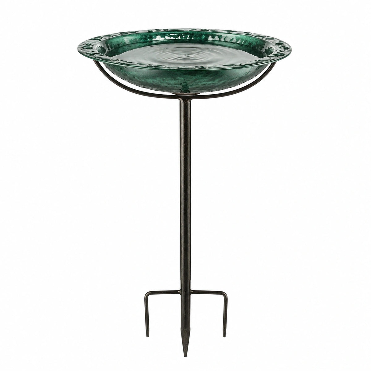 Vogelbad 35 cm Glas Grün mit Metallstab für den Garten