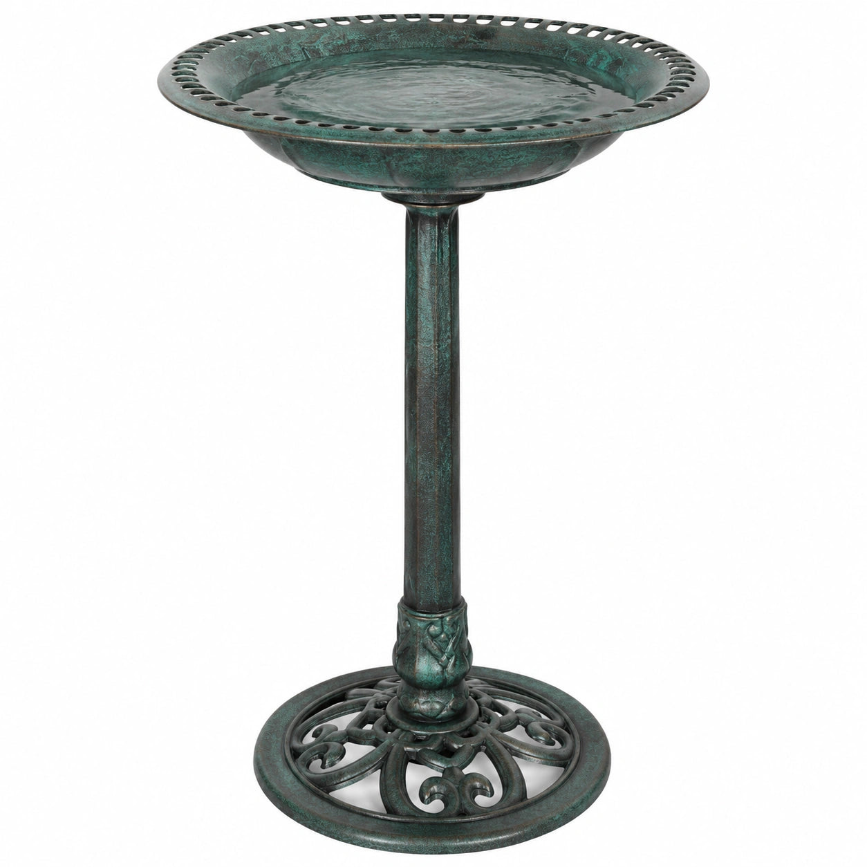 Vogelbad 45 cm Gusseisen Grün freistehend für Garten im Antikstil