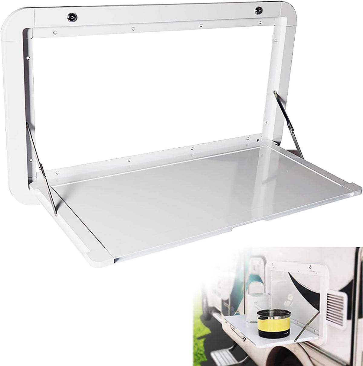Faltbarer Wohnmobil-Picknicktisch, 800 x 450 mm, Mit Abschließbarem Aluminium-Legierungsset, für Außenbereich, Wandmontiert, Weiß
