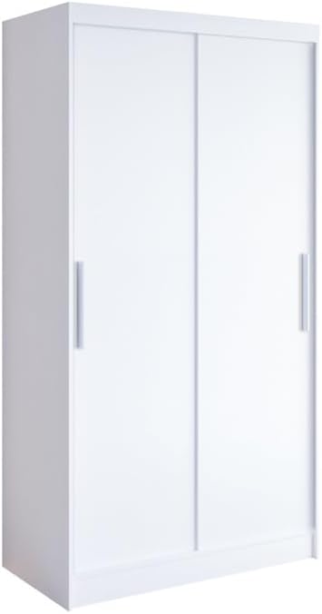 K1 100 cm Weiß Schiebetüren Kleiderschrank 100x200x58 cm Schlafzimmermöbel, Aufbewahrung, Mehrzweckschrank, Farbe: Weiß