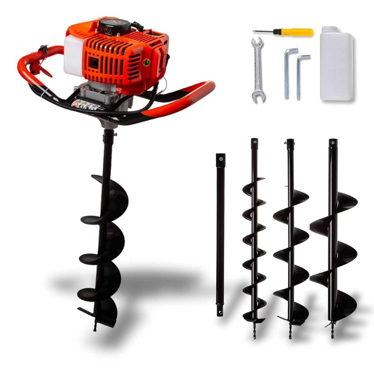 IMJ-Global, 5,2 PS mit 2-Takt-Motor, Erdbohrer Benzin DEMON da 62cc, 150 mm, 200 mm, Benzin-Öl-Gemisch