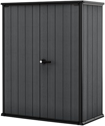 Keter Cortina Alto Aufbewahrungsbox, 1400l Fassungsvermögen, Außenmaße 140x73,6x170,4cm, Geräteschuppen, Evotech Material, Wasserdicht