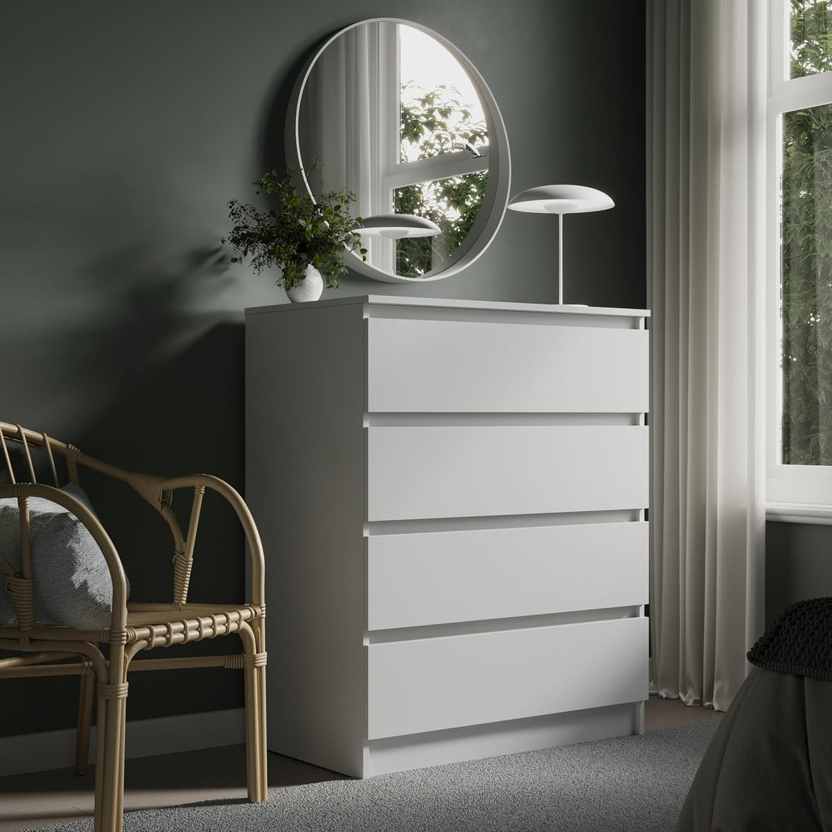 Home Collective Kommode 80cm breit mit 4 Schubladen Kommode Weiß schmal Holz Schrank mit Schubladen Sideboard Highboard Anrichte Schlafzimmer