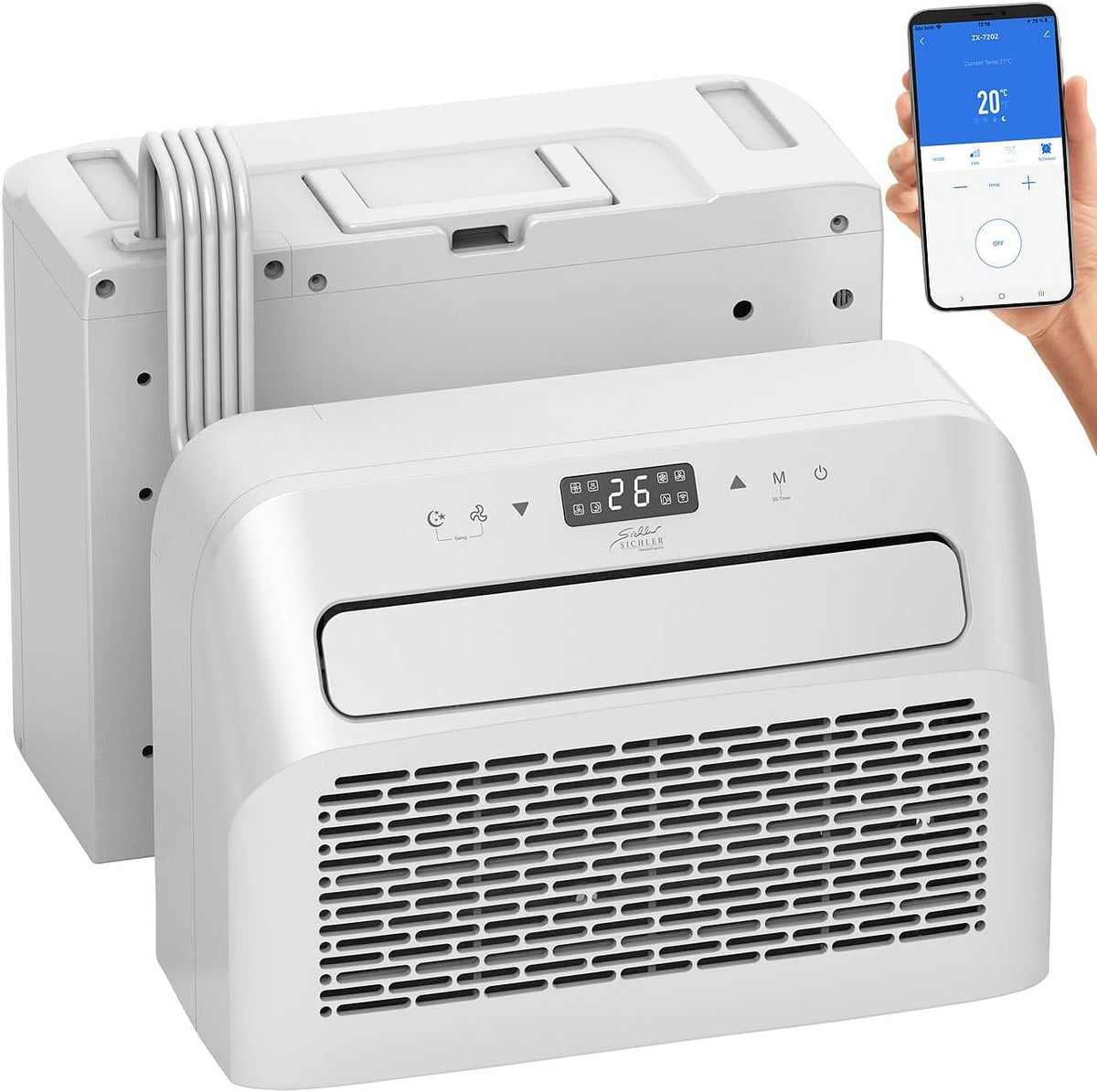 Sichler Haushaltsgeräte Klimaanlage Wohnwagen: Mobile Split-Klimaanlage, ohne Bohren, 5.000 BTU/h (Mini Split, Entfeuchterfunktion, WLAN & App, PCs)