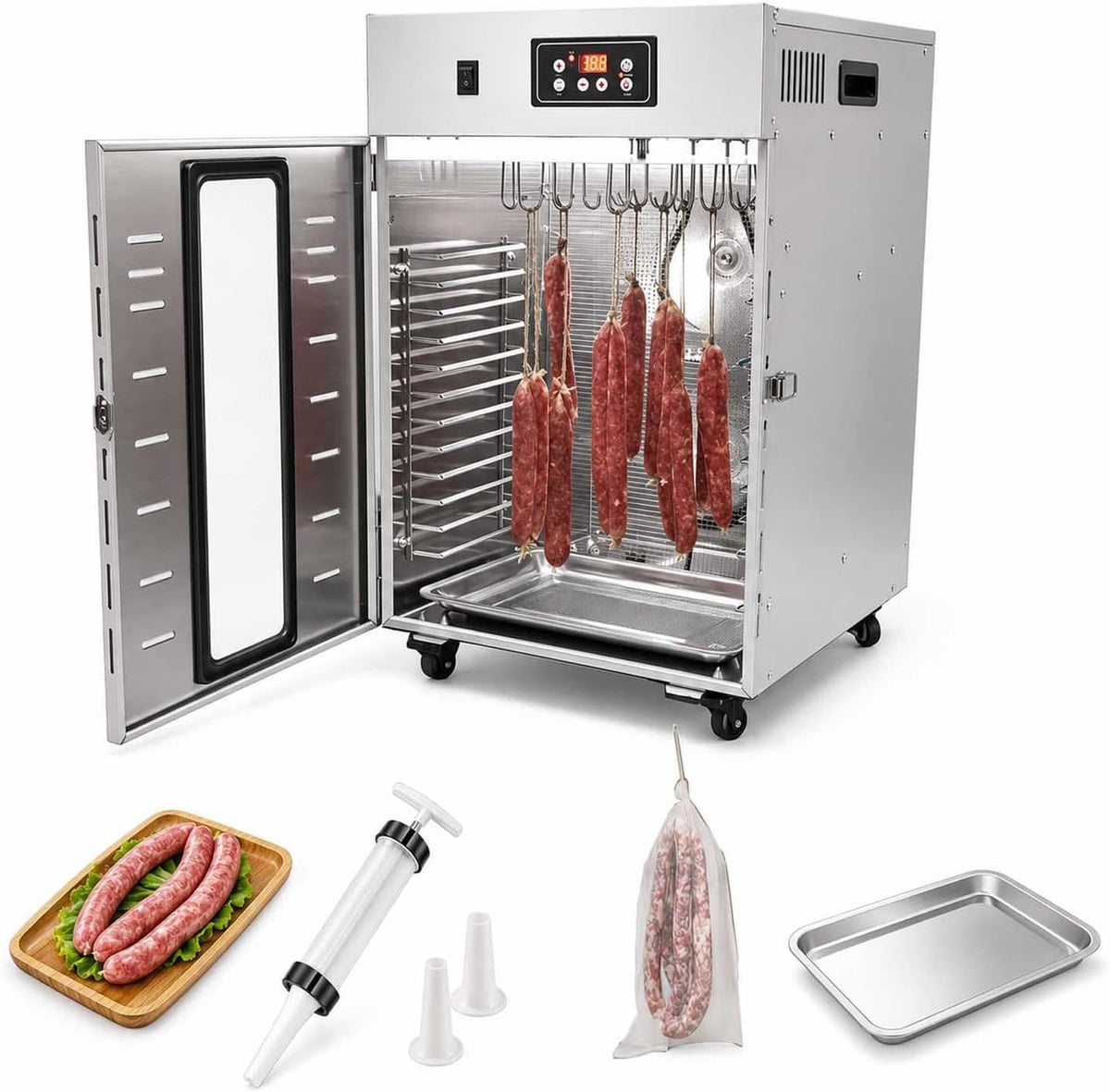 Dry Ager Reifeschrank Für Fleisch Und Wurst, Speck Und Jerky 15KG, 30-90°C Temperaturregelung, Edelstahl Trockenschrank Für Fleisch Mit Led-Anzeige