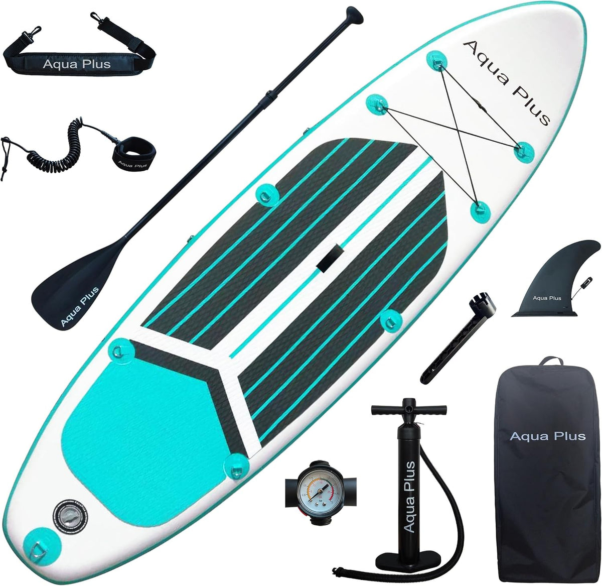 Aqua Plus 6inches Thick Inflatable SUP for All Skill Levels Stand Up Paddle Board, Paddle, Pump, ISUP Travel Backpack, Leash, Shoulder Strap, Youth