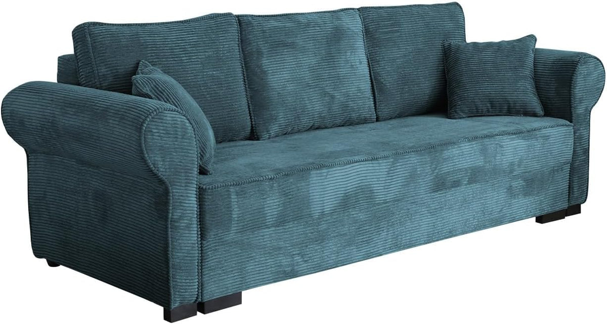 Mirjan24 Schlafsofa Olimpia Cord, Sofa mit Bettkasten und Schlaffunktion, Bettsofa mit abgerundete Armlehnen, Couchgarnitur, Schlafcouch, Sofagarnitur