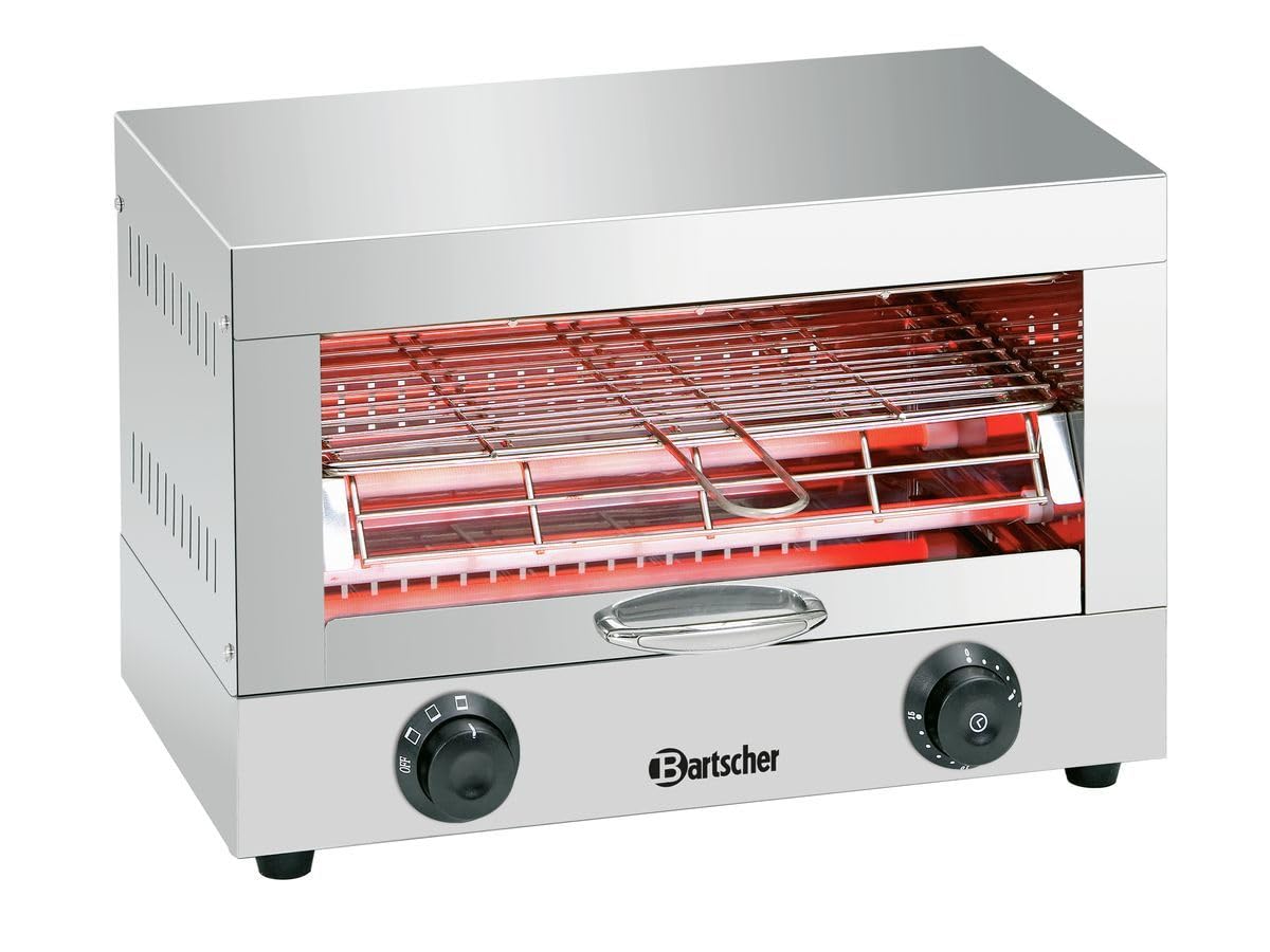 Bartscher Toastbackgerät mit Quarzstrahlern, für Gastronomie, Edelstahl, 1 Ebene, Timer bis 15 Min, steckerfertig, inkl. Toastzange