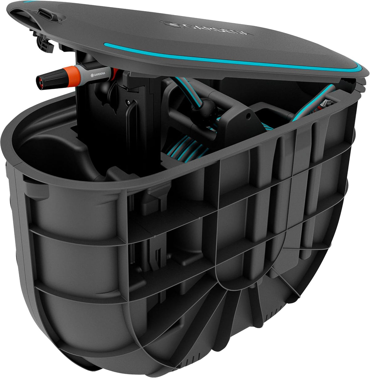Gardena Undercover Schlauchbox RollUp M, 20 m Schlauch, diskrete unterirdische Installation, automatische Aufrollfunktion, wetterfest