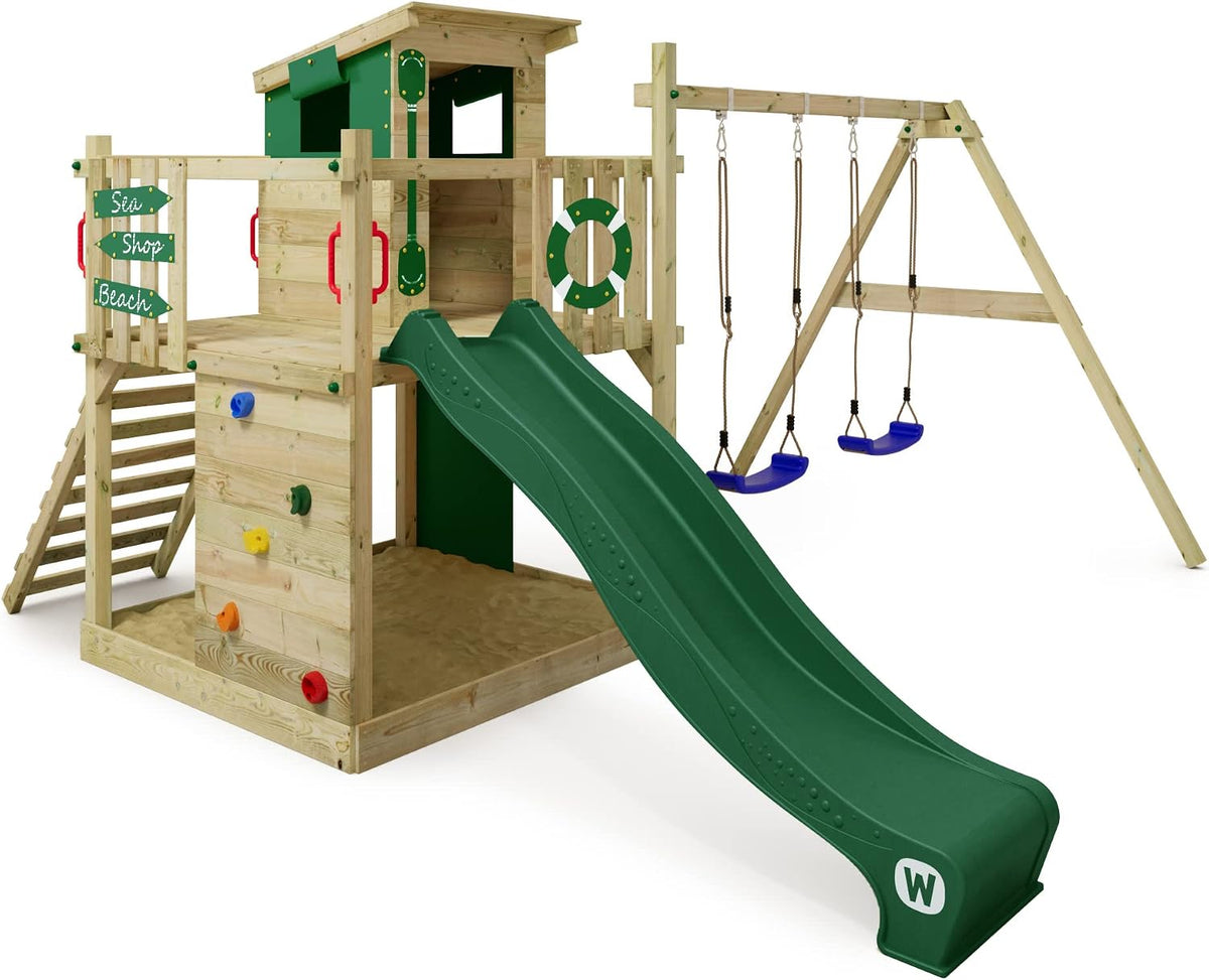 WICKEY Spielturm Smart Camp Klettergerüst mit grüner Rutsche