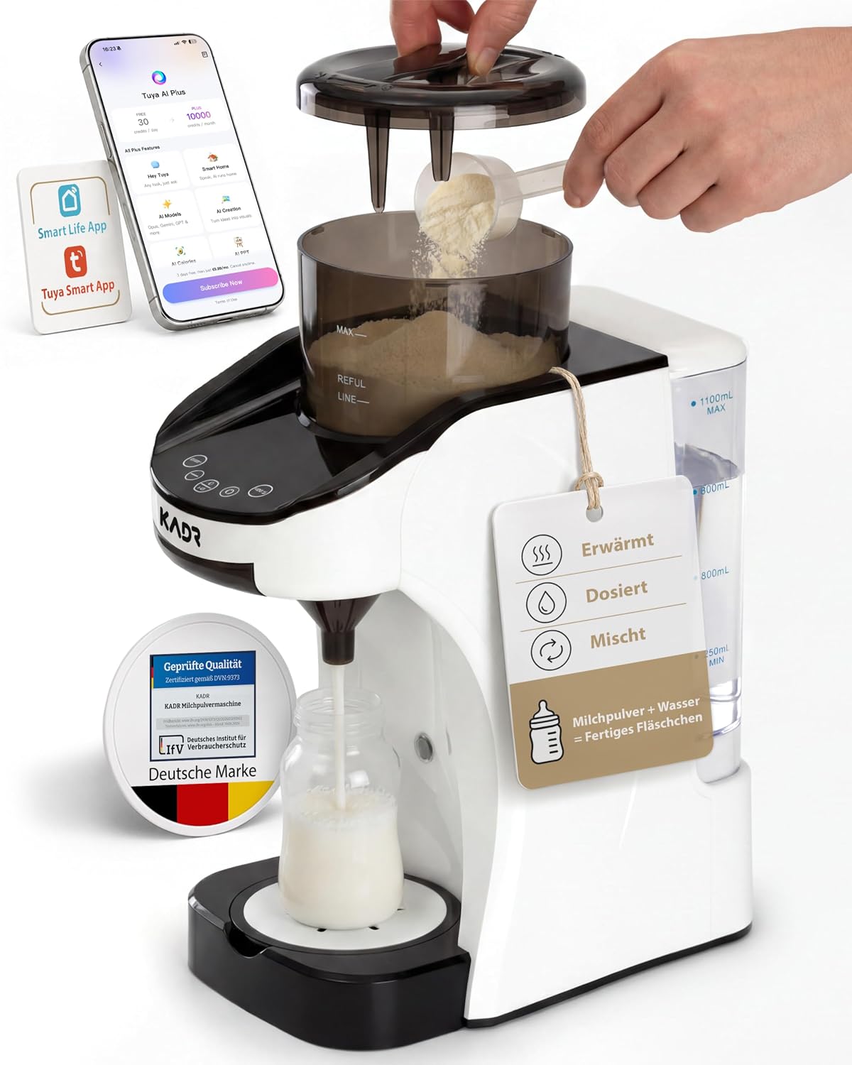 KADR Milchpulverzubereiter Milchpulvermaschine Baby-Flaschenzubereiter mit App-Steuerung (Weiss)