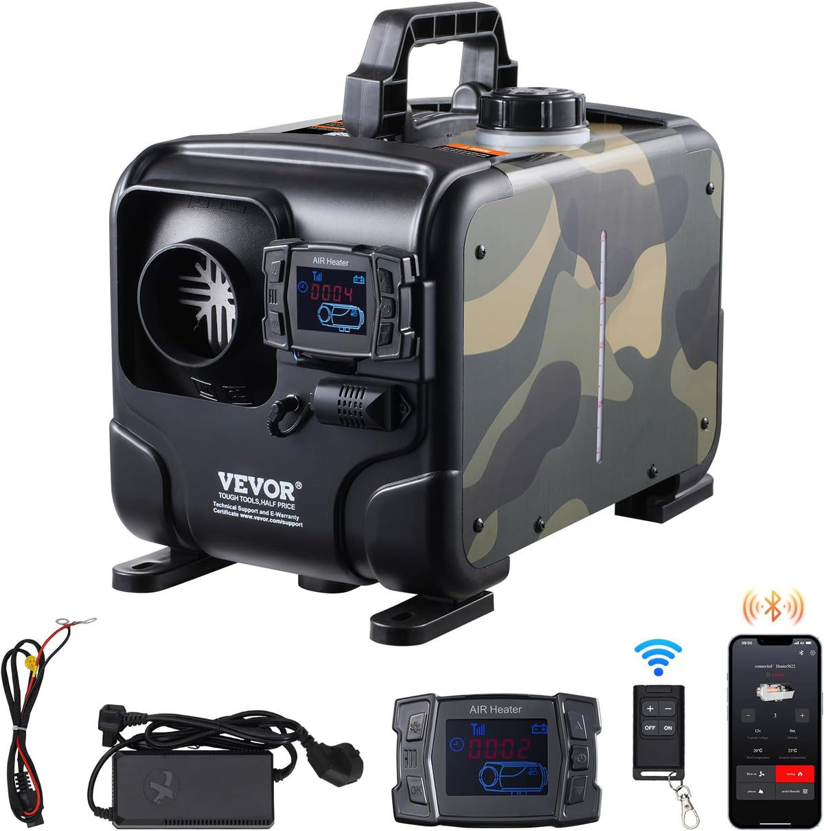 VEVOR 8 kW Dieselheizung 12 V / 24 V All in One Diesel-Luftheizung mit Bluetooth-App & Fernbedienung & Anzeigebildschirm & CO-Alarm
