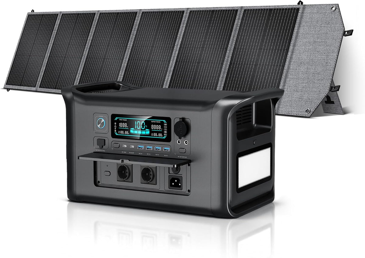 AP1000 Solargenerator mit 200W Solarpanel, 1800W AC/100W USB-C Ausgang, 1024Wh LiFePO4 Tragbare Powerstation, Elektrischer Generator für Outdoor, RV
