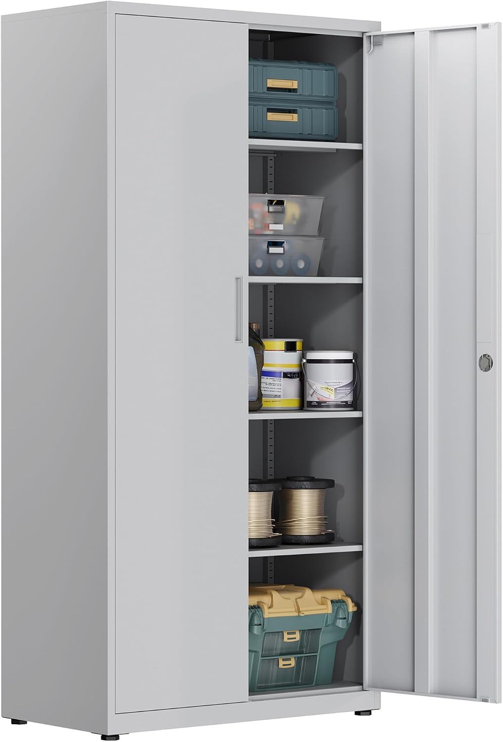 Aktenschrank, 180 x 80 x 40 cm, Mehrzweckschrank, Stahl-Aufbewahrungsschrank, Werkstattschrank, graues weiß