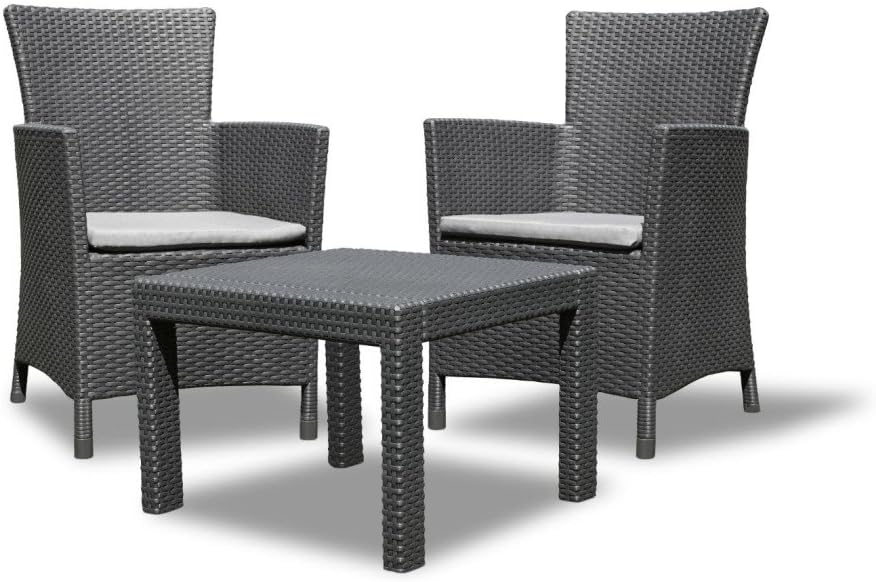 Allibert by Keter Lounge Set Rosario Balcony 2x Sessel und 1x Tisch, für Balkon, Rattanoptik, Kunststoff, graphit inkl. Sitzkissen