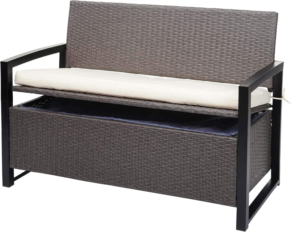 Mendler Poly-Rattan 2er Sitzbank HWC-F39AM, grau-meliert, Kissen Creme