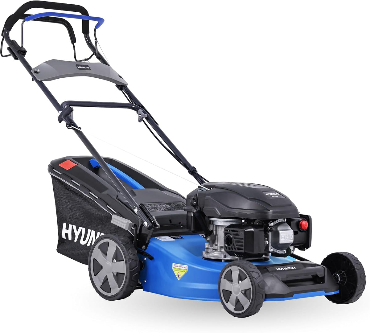 HYUNDAI Benzin Rasenmäher LM4622G, starker 3.9PS Motor mit 170cc, 46 cm Schnittbreite, 65L Korb, Radantrieb, Mulchfunktion, Benzinmäher, Mulcher