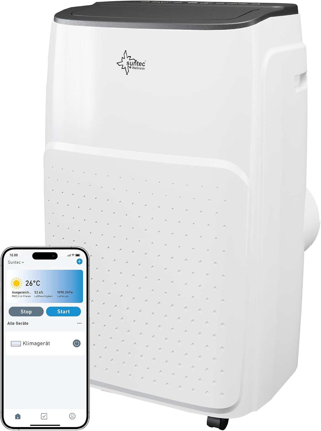 SUNTEC Mobiles Klimagerät Coolfixx 14000 BTU APP, 14.000 BTU, Klimaanlage mobil und leise mit Smart App Steuerung, Entfeuchter für Räume bis 70 qm