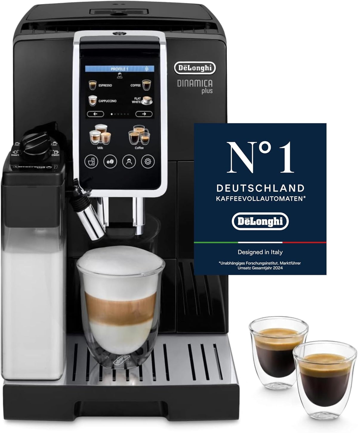 De'Longhi Dinamica Plus ECAM382.70.B, 1450W, 3,5-Zoll TFT-Display, Kaffeevollautomat für Kaffeebohnen, Cappuccino-Maschine mit LatteCrema Hot, Schwarz