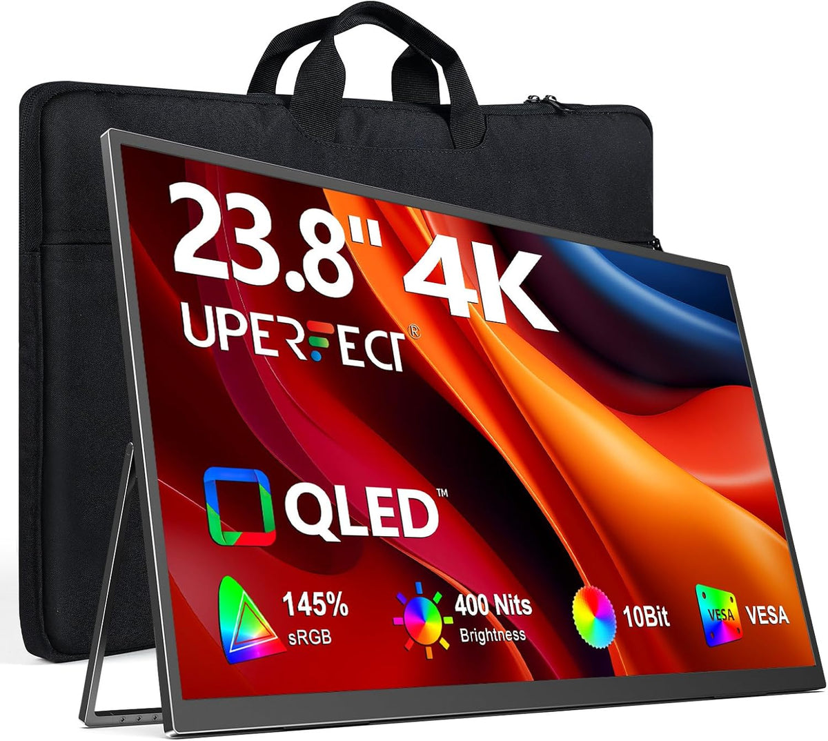 UPERFECT Portable Monitor 4K 24' QLED, 400 Nits 145% sRGB Large Monitor