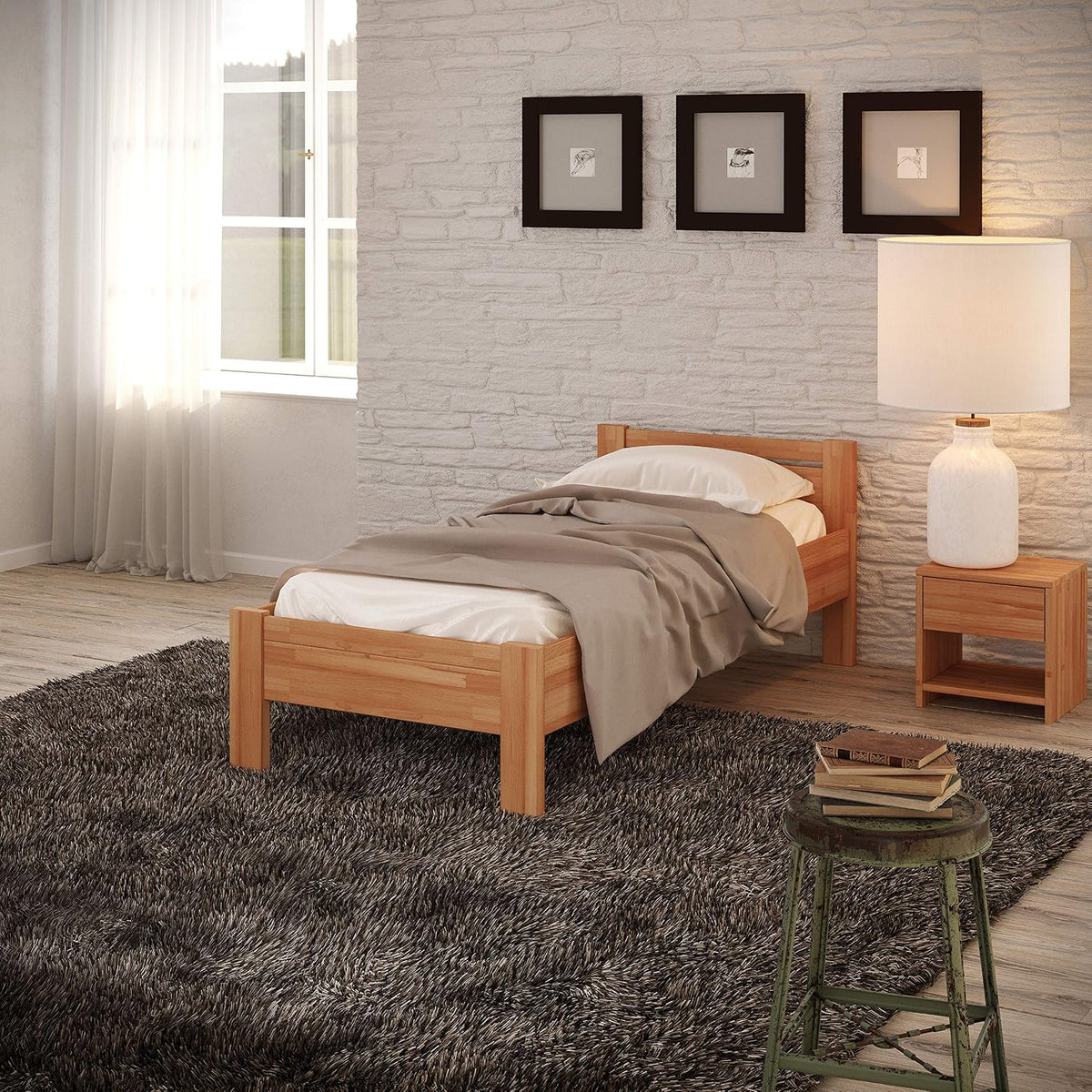 Krok Wood Seniorenbett SiSi aus Massivholz (Buche, 90 x 200 cm + Nachttisch)