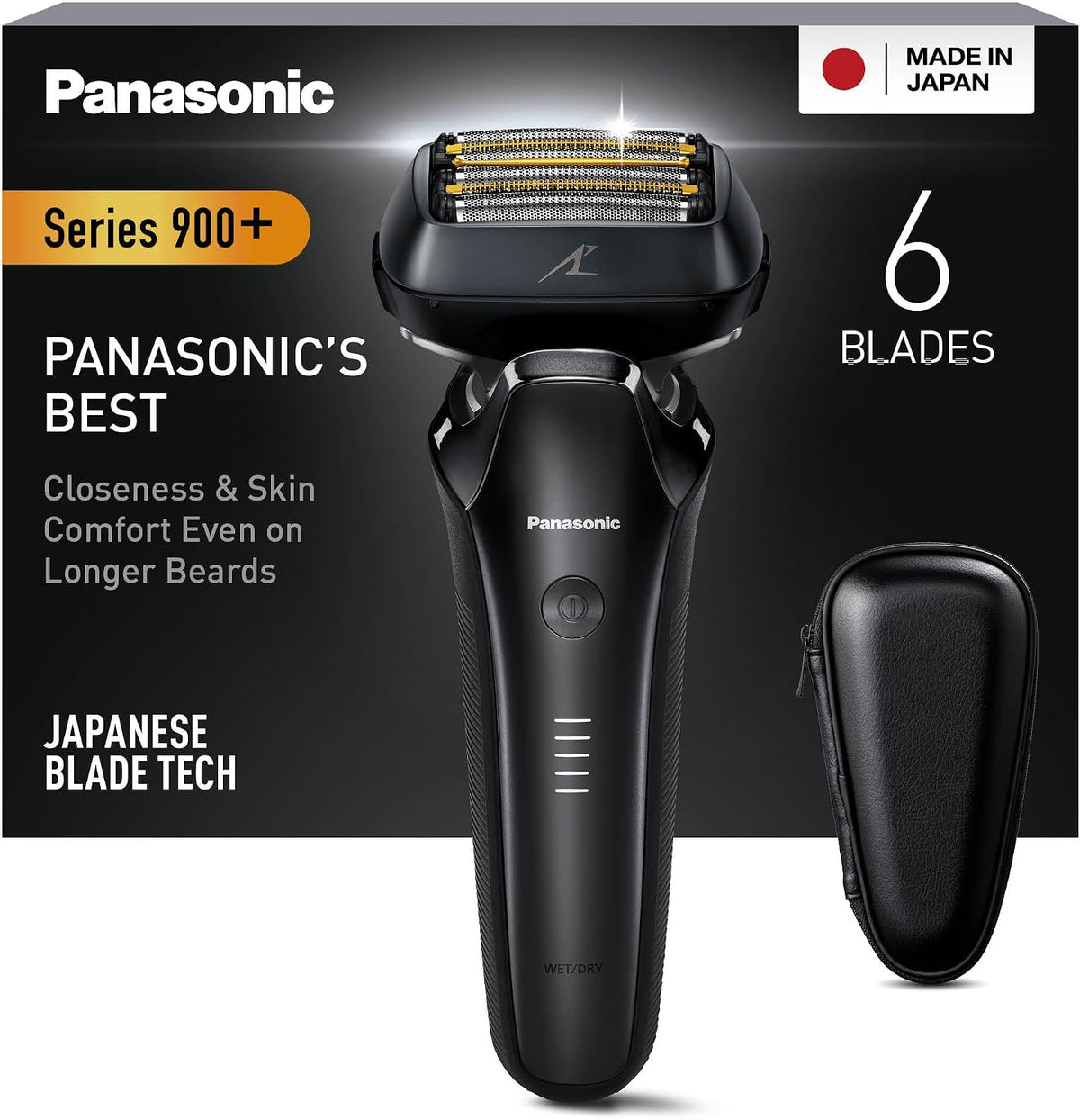 Panasonic ES-LS6A-K803 Nass- und Trockenrasierer mit 6 Klingen für Männer, Multi-Flex-22D-Kopf, Klingen aus japanischem Stahl, Mattschwarz