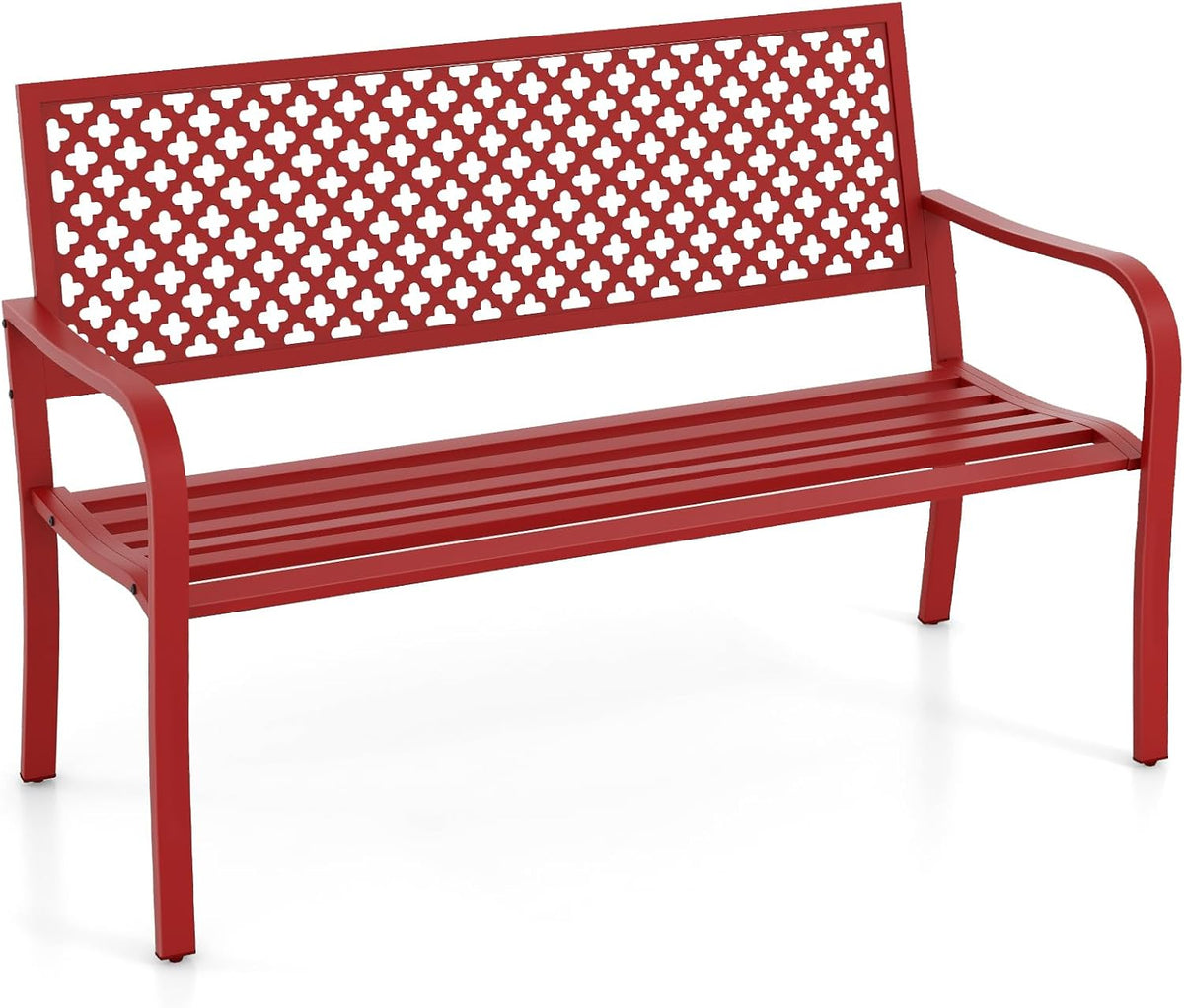 COSTWAY Gartenbank Metall, Metallbank bis 300 kg belastbar, 127 x 62 x 86 cm (Rot), wetterfeste Sitzbank für 2-3 Sitzer, Eisenbank für Garten, Balkon