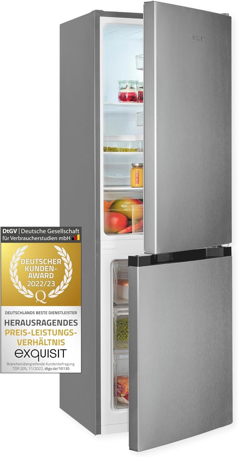 Exquisit KGC231-60-E-050C Kühl-Gefrierkombination, 157 L, Inox-Look